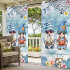 Ocean Gnome Outdoor Curtains for Patio Summer Marine Plumeria Shell Wood Blue Waterproof Outside Curtains with Grommet Top Weatherproof Curtain for Cabana Pergola Gazebo, 1 Panel, 54" W x 95" L