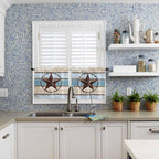 Vintage Western Star on Wood Grain Window Valance Curtains, Retro Wooden Texture Light Filtering Kitchen Valance with 3-inch Rod Pocket for Living Room Bathroom Bedroom,2 Panel,27.5x24In