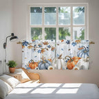 Fall Blue Maple Kitchen Tier Curtains 24 Inch Long 2 Panel Set,Rod Pocket Cafe Small Window Curtains Over Sink,Thanksgiving Pumpkins Daisy Country Leaves Short Drapes for Bathroom 27.5"W x 24"L