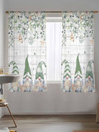 Sheer Curtains 72 Inches Long, Coastal Eucalyptus Leaf Semi Sheer Curtains Light Filtering Window Treatment, Sage Green Gnomes Starfish Privacy Voile Drapes for Living Room Bedroom 52x72 Inch