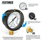 MEANLIN MEASURE 0~60Psi Plastic Frame 1/4" NPT Start and Clean Filter Pressure Gauge, Suitable for Swimming Pool, spa, Aquarium, Lower Mount