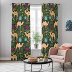 2 Panel Kitchen Cafe Curtains, Retro Desert Camel Sunlight Filtering Nature Air Through, Window Decor Tier Curtains for Living Room 104W x 90L inch Tropical Animal Aloe Vera Leaves Dark Green