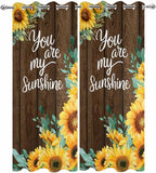 Summer Outdoor Curtains for Patio Sunflowers Eucalyptus Leaves Wood Waterproof Outside Curtains with Grommet Top Weatherproof Curtain for Cabana Pergola Gazebo, 2 Pack, 54" W x 108" L