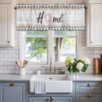 Spring Flowers Curtain Valances for Windows, Kitchen Valance Window Treatment, Farmhouse Watercolor Black Plaid Wood Grain Light Filtering Block Curtains for Bathroom/Bedroom/Living Room 54'' x 18''