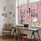 Easter Kitchen Curtains, Spring Rabbit Eggs Flowers Flags Leaves Wood Grain Light Filtering Window Curtain Panels, 2Pcs Rod Pocket Window Treatments Set for Cabin Bathroom Bedroom 52x45 Inches