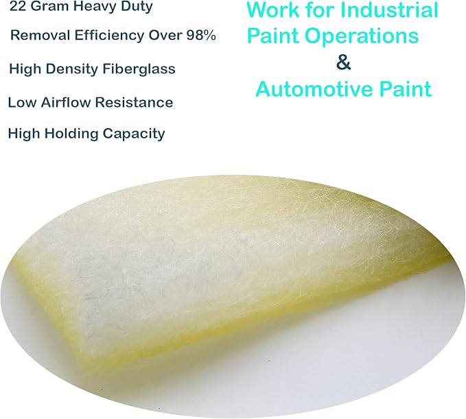 wioboy Paint Booth Exhaust Filter Roll (48" x 200ft), 22 Gram Heavy Duty Fiberglass Paint Arrestor for Spray Booth