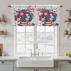 Independence Day Kitchen Tier Curtains 24 Inch Long 2 Panel Set,Rod Pocket Cafe Small Window Curtains Over Sink,4 of July Rose Wooden Grain Vintage Light Filtering Short Drapes 27.5"W x 24"L