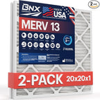 BNX 20x20x1 MERV 13 Air Filter 2 Pack - MADE IN USA - Electrostatic Pleated Air Conditioner HVAC AC Furnace Filters - Removes Pollen, Mold, Bacteria