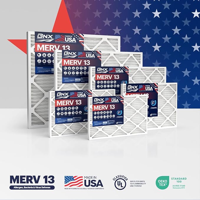 BNX TruFilter 24x30x1 Air Filter MERV 13 (4-Pack) - MADE IN USA - Electrostatic Pleated Air Conditioner HVAC AC Furnace Filters for Allergies, Pollen, Mold, Bacteria, Smoke, Allergen, MPR 1900 FPR 10