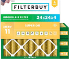 Filterbuy 24x24x4 Air Filter MERV 11 Superior Pet & Allergy Defense (4-Pack), Electrostatic Pleated HVAC AC Furnace Filters Replacement, Made in USA (Actual Size: 23.38 x 23.38 x 3.63)