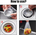 Pine & Linen 200pcs Disposable Mesh Sink Strainers Bags and Storage Box,Elastic Sink Net Strainer Anti-Clogging Filter Bags,Fits Sinks Strainer for Collecting Kitchen Food Waste/Leftover Garbage