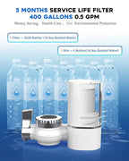 Faucet Water Filter for Sink, Rapid Flow - 400 Gallons Faucet Mount Water Filtration System for Tap Water, NSF Certified Reduces Chlorine & Bad Taste with 2 Replacements, T1