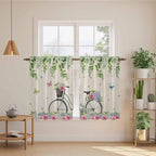 Farmhouse Spring Kitchen Curtains, Retro Bicycles Flowers Vines Butterfly Light Filtering Window Curtain Panels, 2Pcs Rod Pocket Window Treatments Set for RV Dining Room Study Room 42x54 Inches