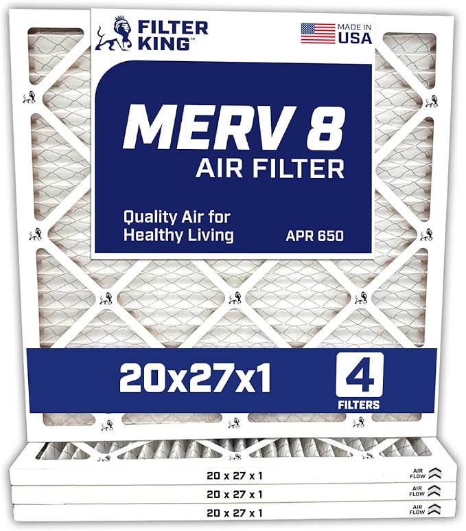 Filter King 20x27x1 Air Filter | 4-PACK | Carbon MERV 8 HVAC Pleated A/C Furnace Filters | MADE IN USA | Actual Size: 20 x 27 x .75"