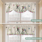 Farmhouse Spring Tie Up Valance Curtains for Windows, Kitchen Curtains Window Shades, Retro Bicycles Flowers Vines Butterfly Light Filtering Roman Curtain Valances for Bedroom/Bathroom/Cafe 54"x18"