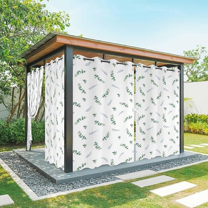 Leaf Outdoor Curtains for Patio Summer Jugal Leaves Pastoral Plant Waterproof Outside Curtains with Grommet Top Weatherproof Curtain for Cabana Pergola Gazebo, 1 Panel, 54" W x 108" L