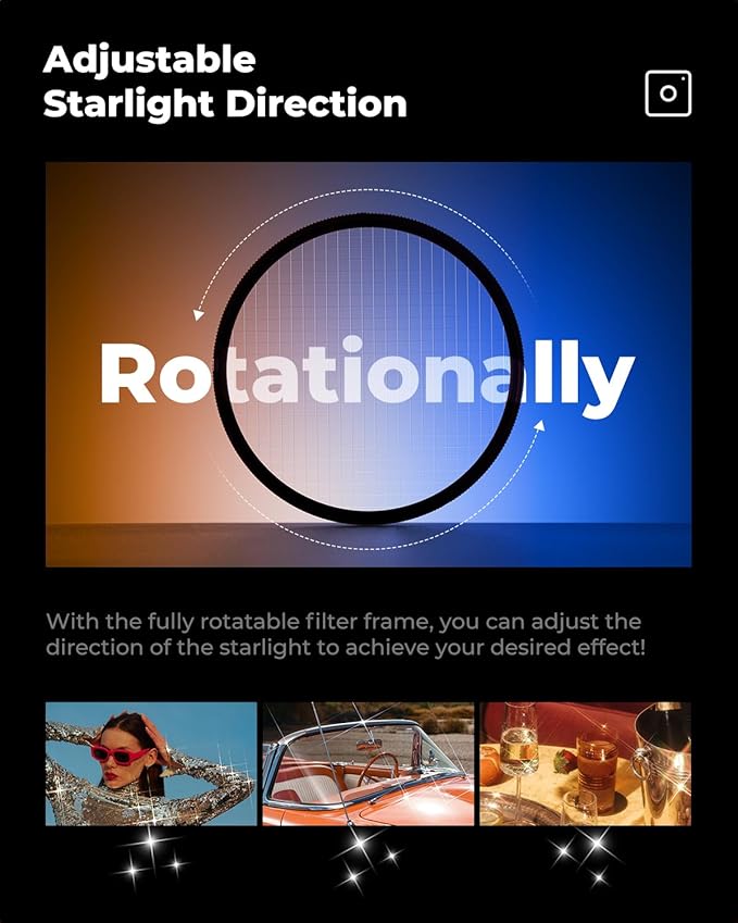 K&F CONCEPT 52mm Star Filters Kit (3pcs) 4 Points 6 Points 8 Points Cross Screen Starburst Filters Set -18 Layer Coating Ultra Slim Optical Glass Camera Lens Filter with 3 Cleaning Cloth