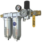 1/2" NPT Industrial (3-Stage) Moisture Removing Particulate Filter Water Separator and Oil, Moisture Vapor Removing Coalescing Filter and Air Pressure Regulator