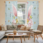 Easter Window Curtains 72 Inch Long 2 Panel Set, Rod Pocket Long Curtains & Drapes, Spring Rabbits Ears Feet Flowers Wooden Grain Light Filtering Window Treatment for Bedroom Living Room 52"W x 72"L