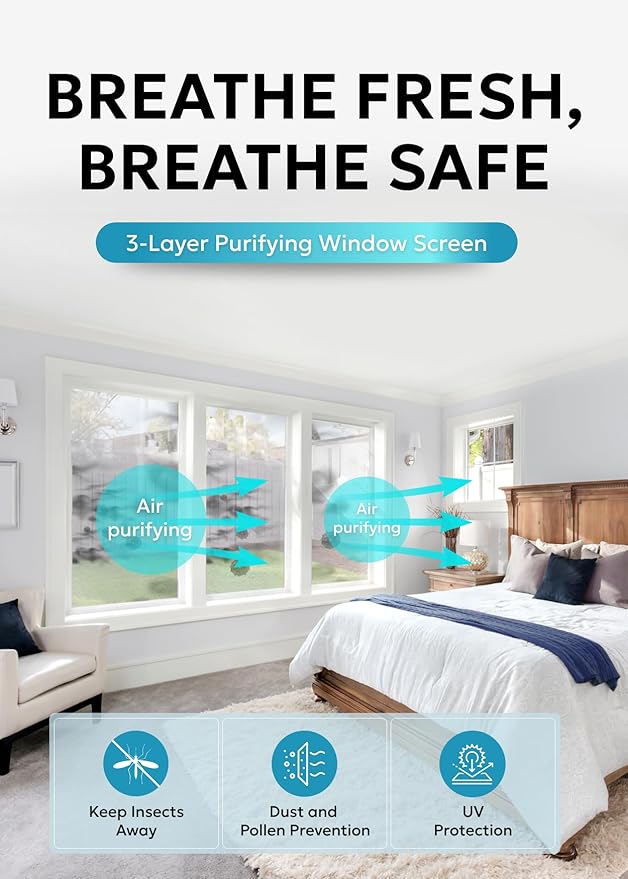 Clean Air Window Screen - Filters Pollen, Allergens, Dust, and Ash - Cleaner, Healthier Air - Easy to Cut - Ideal for Patio, Porch, and Window Screen Replacement - (22" x 10')
