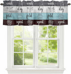 Laundry Rules Valances for Windows, Retro Blue White Wood Board Grain Kitchen Valance Light Filtering Rod Pocket Short Curtains for Kitchen Bathroom, 1 Panel, 42"x18"
