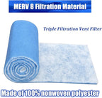 Air Vent Filters Roll, 12" x 90" Cut to Size Air Filters with 66PCS Hook&Loop Fasteners(35+ Filters), MERV 8 Triple Filtration Vent Filter Material for Home Floor, Ceiling, HVAC, Grilles (12x90 inch)