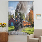 Steam Train Sheer Curtains 54 Inch Length Railroad Country Barn Rustic Trees Farmhouse Chiffon Curtain for Bedroom Living Room Light Filtering Window Treatments Voile Curtains Drapes for Kitchen