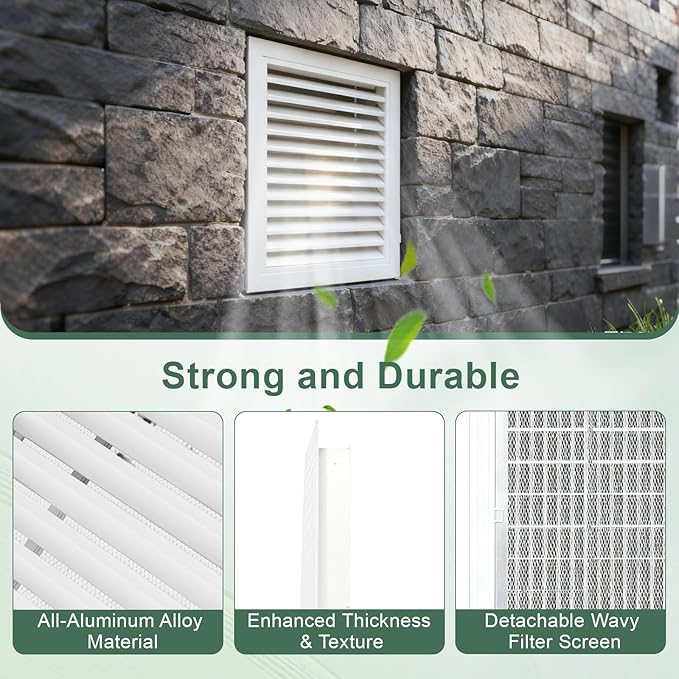 18" X 18" Aluminum Gable Vent with Screen, Never Rust Gable Vents for Shed，Reducing Indoor Temperature - Ideal for Wall, Attic,Shed,Door, and Shipping Container，Vent Opening: 16" x 16"