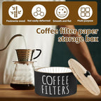 Coffee Filter Holder, Wooden Large Capacity Rustic Coffee Filter Storage Case Dispenser with Bamboo Lid, Round Organizer Basket Container Storage for Pod and Filter, Coffee Bar Accessories