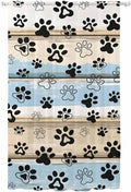 Sheer Curtains 96 Inches Long, Blue Dog Paw Print Semi Sheer Curtains Light Filtering Window Treatment, Vintage Farmhouse Rustic Wooden Grain Privacy Voile Drapes for Living Room Bedroom 52x96 Inch