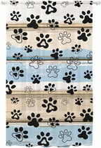 Sheer Curtains 96 Inches Long, Blue Dog Paw Print Semi Sheer Curtains Light Filtering Window Treatment, Vintage Farmhouse Rustic Wooden Grain Privacy Voile Drapes for Living Room Bedroom 52x96 Inch