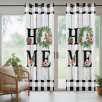 Summer Outdoor Curtains for Patio Leaves Garland Plumeria Wood Buffalo Plaid Waterproof Outside Curtains with Grommet Top Weatherproof Curtain for Cabana Pergola Gazebo, 2 Pack, 54" W x 84" L