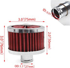 MUGE RACING 23mm Car Air Filter Universal Cold Air Intake Filter High Flow Vent Valve Cover Breather Filter (Red- 2 Pcs)