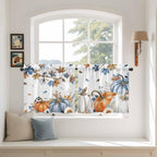 Navy Blue Pumpkin Fall Kitchen Tier Curtains 24 Inch Long 2 Panel Set,Rod Pocket Cafe Small Window Curtains Over Sink,Thanksgiving Maple Leaves Branches Short Drapes for Bathroom Cabinet 27.5"W x 24"L