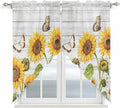Yellow Sunflowers Swag Valances for Windows, Vintage Country Flowers Butterfly Wood Board Rod Pocket Kitchen Curtains Valance, Kitchen Window Curtains Swag for Cafe Living Room, 2 Panels, 36x45 inch