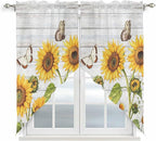 Yellow Sunflowers Swag Valances for Windows, Vintage Country Flowers Butterfly Wood Board Rod Pocket Kitchen Curtains Valance, Kitchen Window Curtains Swag for Cafe Living Room, 2 Panels, 36x45 inch