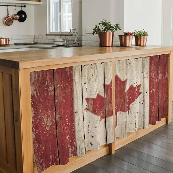 Canada Tier Curtains, Red Maple Leaf Flag Vintage Farmhouse Wooden Grain Light Filtering Kitchen Curtains, 2Pcs Rod Pocket Half Window Treatments Panels for Sink Cafe Cabinet Camper 27.5x36 Inches