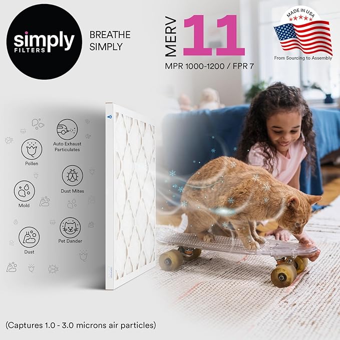 Simply 12x20x1 Air Filter, Merv 11, 4 Pack, For Home AC Furnace & HVAC (Actual Size: 11.75"x19.75"x0.75") DUST, Pet, & Allergy Control
