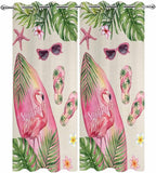 Summer Flamingbirds Outdoor Curtains for Patio Palm Leaves Plumeria Linen Waterproof Outside Curtains with Grommet Top Weatherproof Curtain for Cabana Pergola Gazebo, 2 Pack, 54" W x 95" L