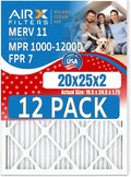 20x25x2 Air Filter MERV 11 Rating, 12 Pack of Furnace Filters Comparable to MPR 1000, MPR 1200 & FPR 7 - Made in USA by AIRX FILTERS WICKED CLEAN AIR.