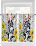 Farmhouse Kitchen Curtains 54 Inches length, Watercolor Sunflowers Animals Printed Wood Grain Window Treatment Curtain Drapes, Decorative Window Curtains for Bedroom Cafe, 52"x54", 2 Panels