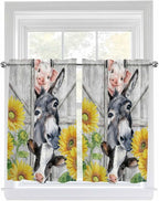 Farmhouse Kitchen Curtains 54 Inches length, Watercolor Sunflowers Animals Printed Wood Grain Window Treatment Curtain Drapes, Thermal Insulated Drapes for Basement Hotel RV, 42"x54", 2 Panels