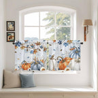 Fall Blue Maple Kitchen Tier Curtains 36 Inch Long 2 Panel Set,Rod Pocket Half Window Curtains Over Sink,Thanksgiving Pumpkins Daisy Country Leaves Short Drapes for Bathroom Cafe 27.5"W x 36"L