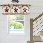 Farmhouse American Valances for Windows, Country Star Berries Vintage Wood Grain Kitchen Valance Light Filtering Rod Pocket Short Curtains for Kitchen Bathroom, 1 Panel, 60"x14"