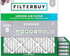 Filterbuy 20x20x1 Air Filter MERV 8 Essential Dust & Allergy Defense (5-Pack), Electrostatic Pleated HVAC AC Furnace Filters Replacement, Made in USA (Actual Size: 19.50 x 19.50 x 0.75)