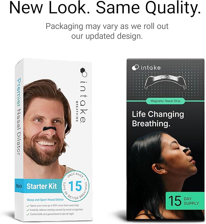 Intake Breathing Magnetic Nasal Strips Starter Kit (15 Count, Black) - Boost Oxygen Intake, Reduce Snoring, Improve Sleep Quality - Sweat Resistant, Nasal Strips - Extra Strength Snoring Solution
