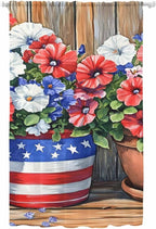 Sheer Curtains 108 Inches Long, Red Blue Flower Semi Sheer Curtains Light Filtering Window Treatment, Retro Independence Day Flag Wood Grain Privacy Voile Drapes for Living Room Bedroom 52x108 Inch