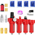 1/4" NPT Industrial Grade 4 Stage Aluminum Air Drying System, Coalescing Filter, Double Particulate Filter, Desiccant Dryer and Air Regulator,Manual Drain For Plasma Cutter and Paint Spray