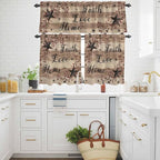 Kitchen Curtains Tiers and Valance Set of 3, Farmhouse Star Brown Light Filtering Window Curtain Set, Retro Branches Berry Wooden Grain Rod Pocket Curtain Drapes for Cafe, Living Room, 24 Inches Tiers