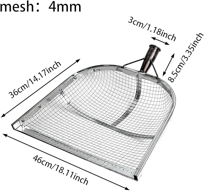 Leaking Soil Shovel Filter Stainless Steel Sieve 4mm/6mm/8mm/12mm Mesh Sifting Shovel for Sifting Corn Kernels Gardening Farm Chicken Coop and Goat Stall Multipurpose Dustpan (Sliver-4MM)